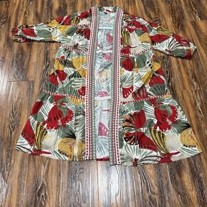 Cato Womens Duster Open Cardigan XL Red Green‎ Butterfly 3/4 Sleeve Beach Top